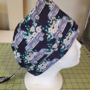 New Floral Car Print Scrub Cap Adult Sz Cotton